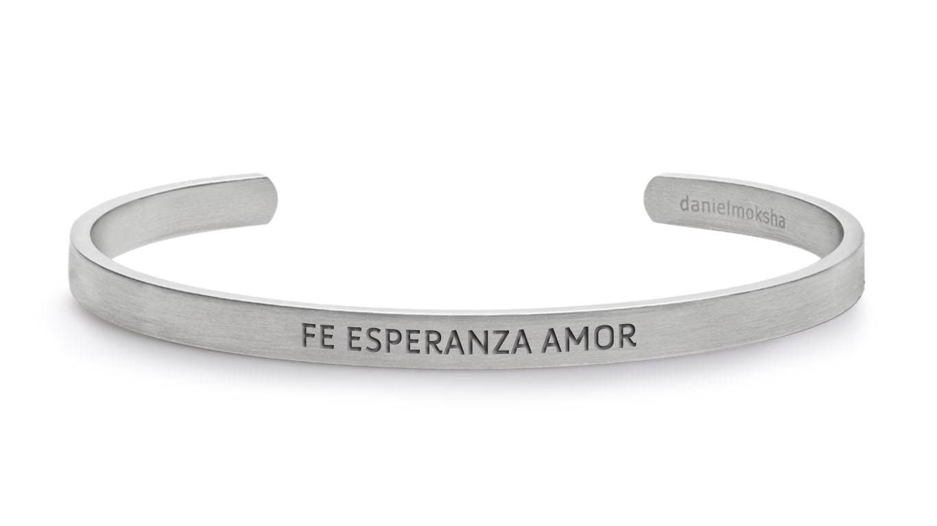Pulsera Fe . Esperanza . Amor (Hombre sin tinta negra) Plata Daniel Moksha