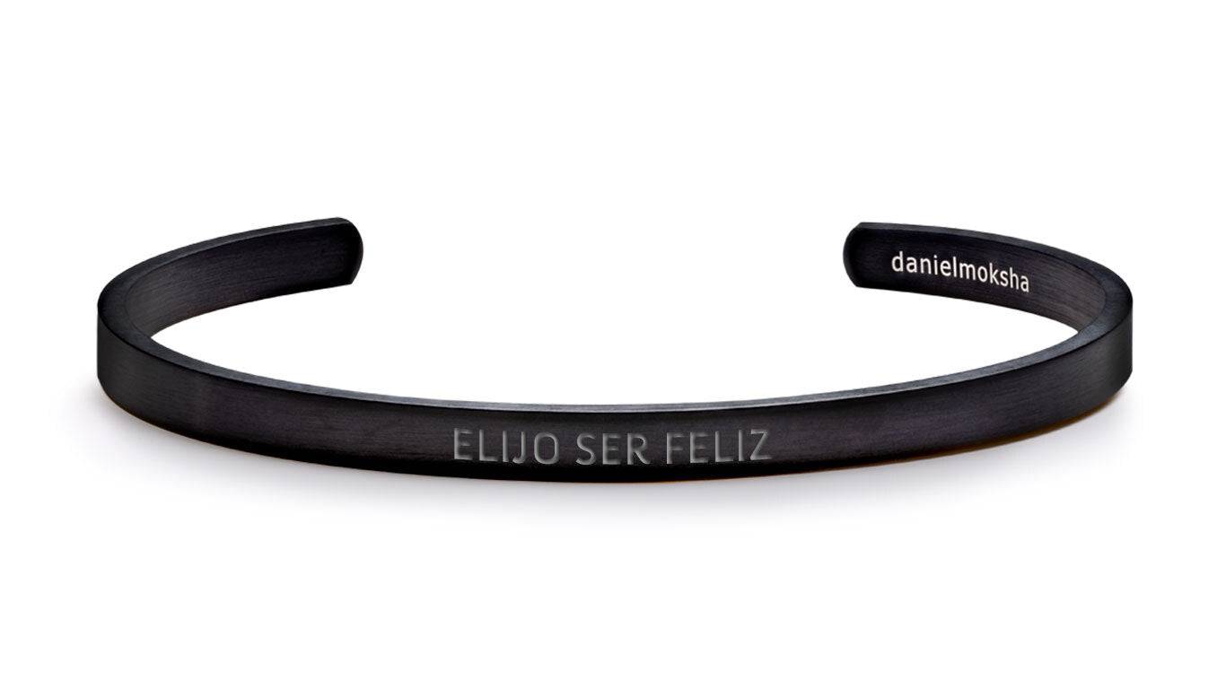 Pulsera Elijo ser feliz (Hombre sin tinta negra) Negra Daniel Moksha