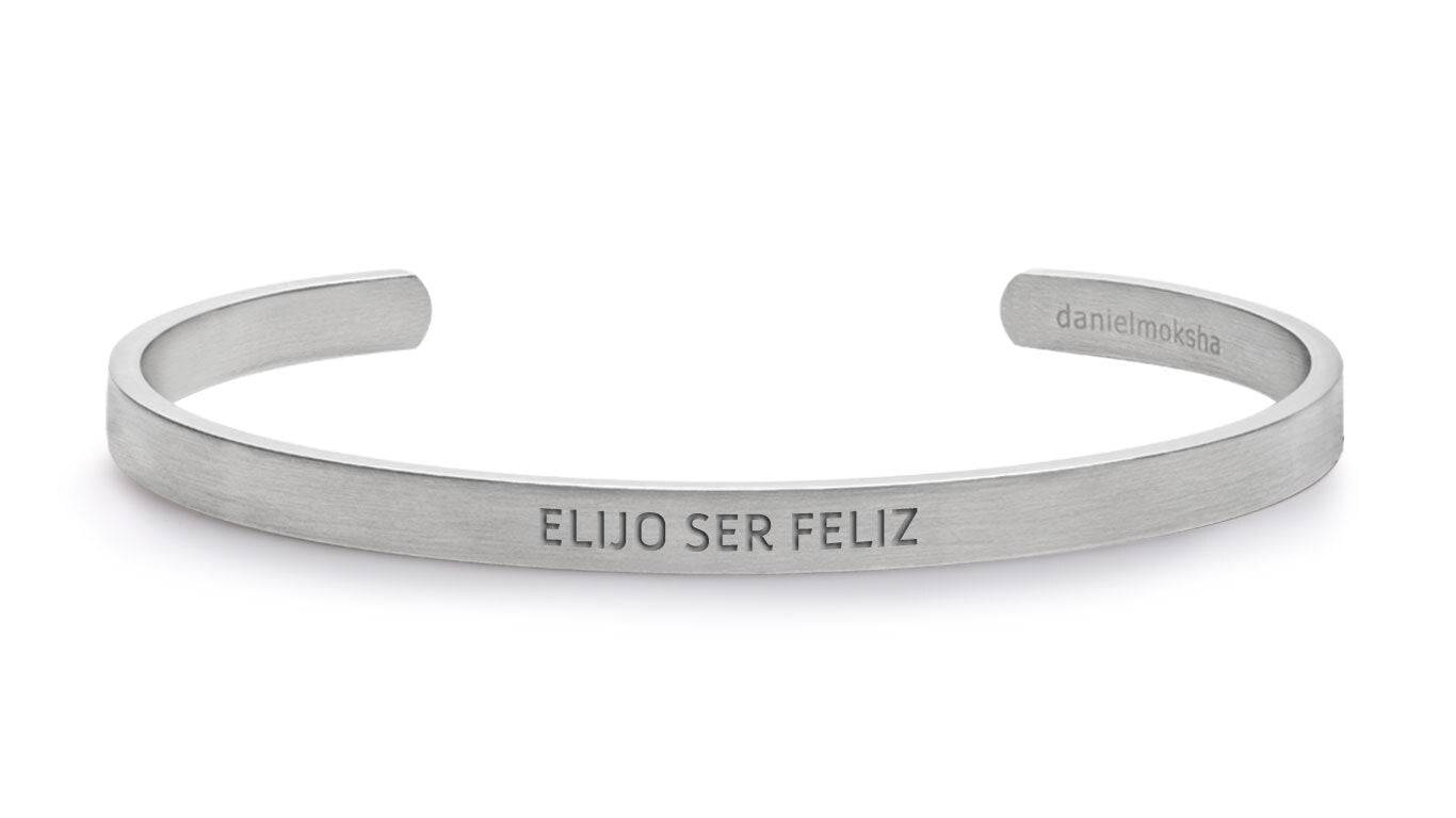 Pulsera Elijo ser feliz (Hombre sin tinta negra) Plata Daniel Moksha
