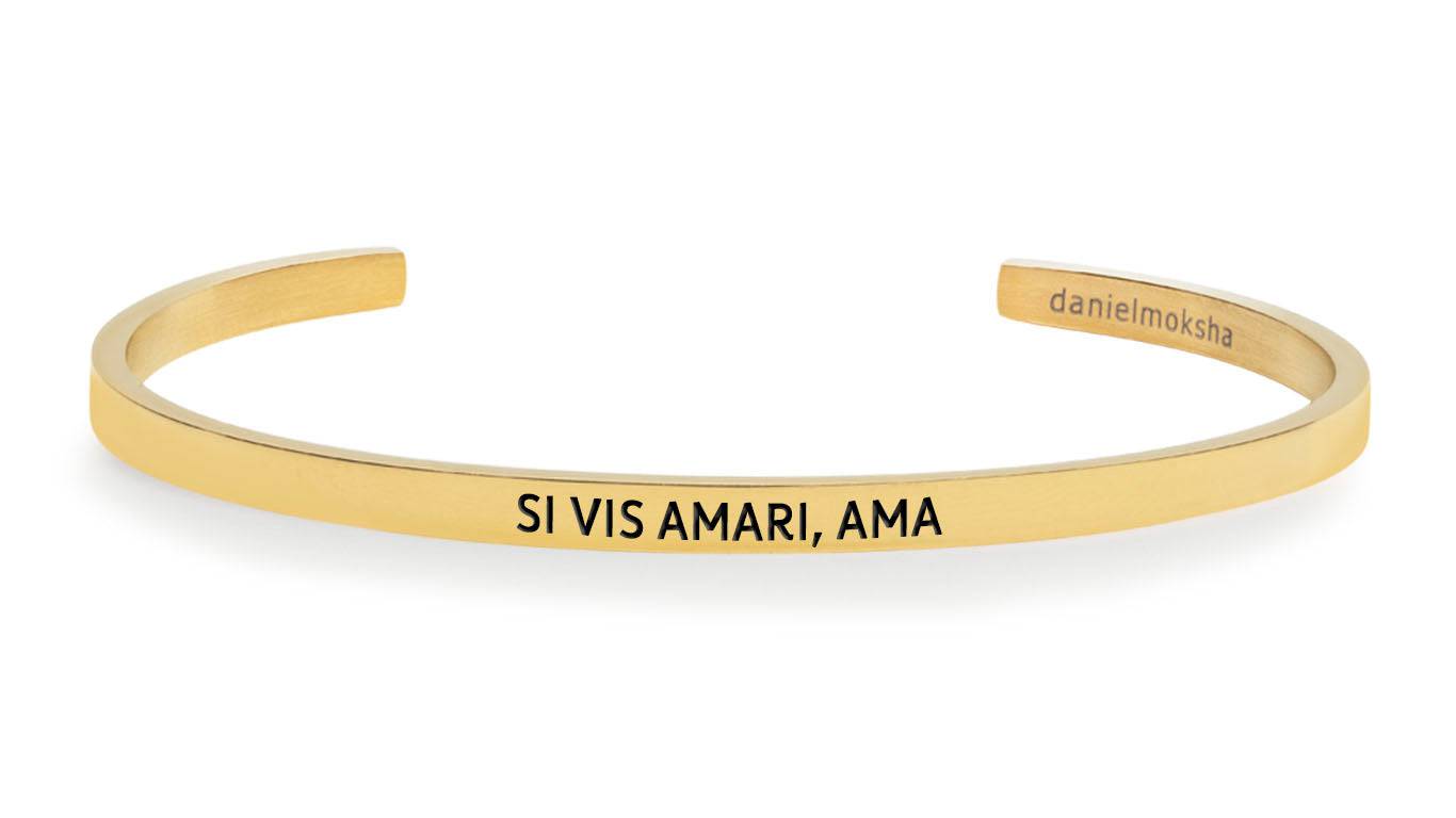 Pulsera Si vis amari, ama (si quieres ser amada, ama) Oro  Daniel Moksha